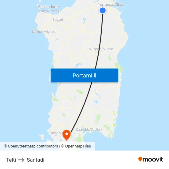 Telti to Santadi map