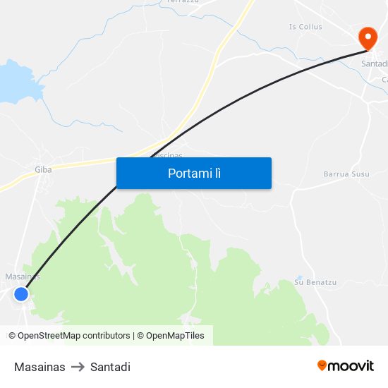 Masainas to Santadi map