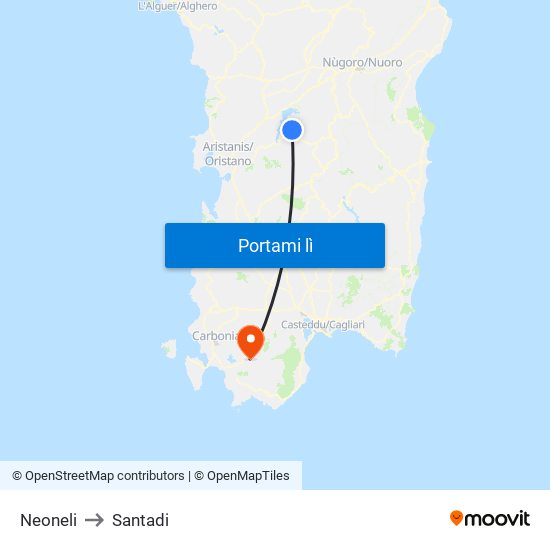 Neoneli to Santadi map