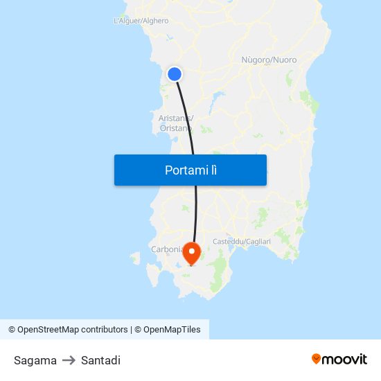 Sagama to Santadi map