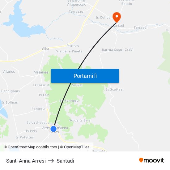 Sant' Anna Arresi to Santadi map