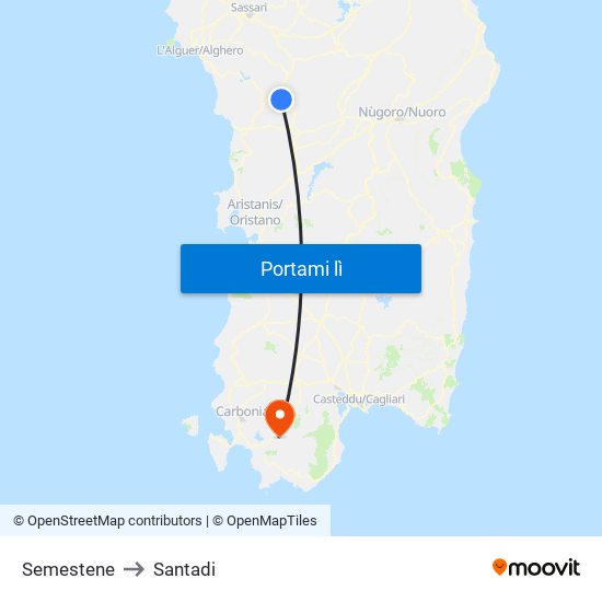 Semestene to Santadi map