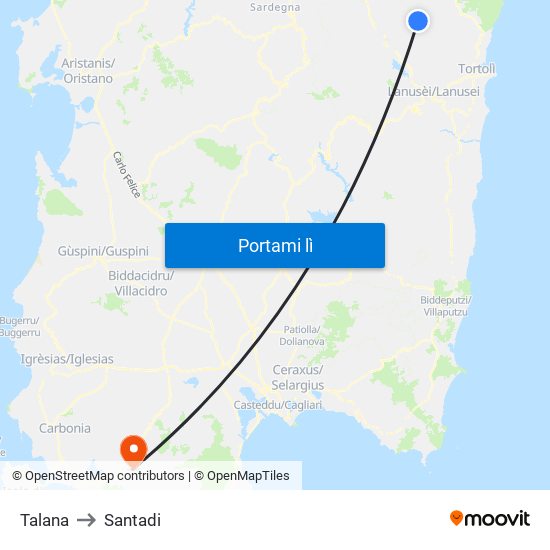 Talana to Santadi map