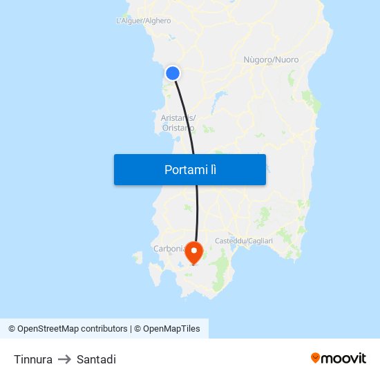 Tinnura to Santadi map