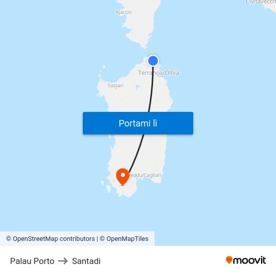 Palau Porto to Santadi map