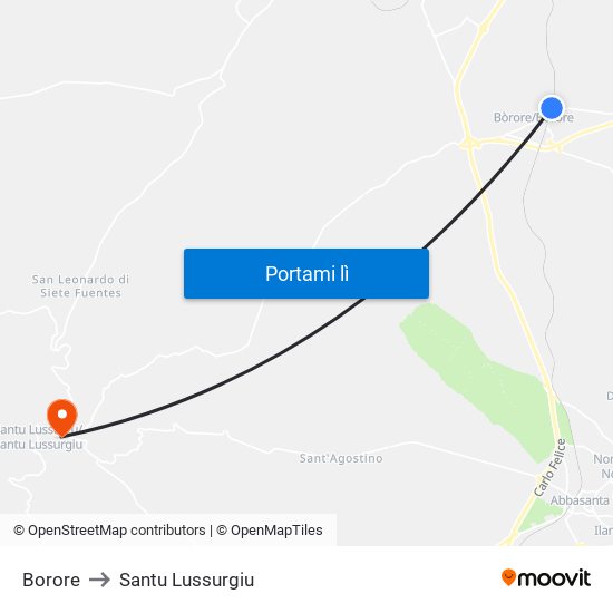 Borore to Santu Lussurgiu map