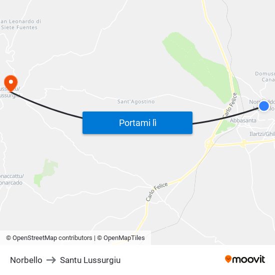 Norbello to Santu Lussurgiu map
