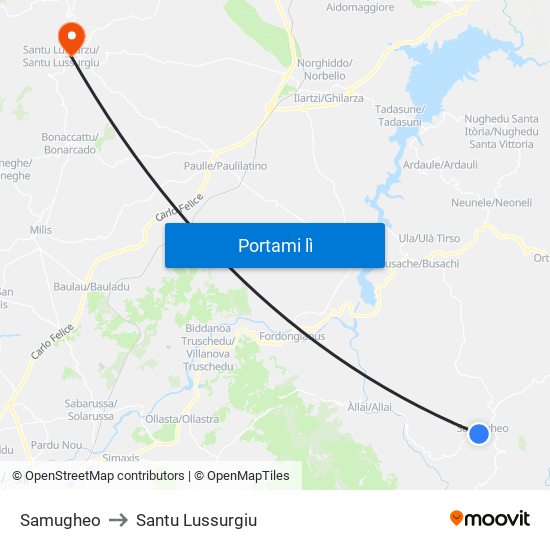 Samugheo to Santu Lussurgiu map