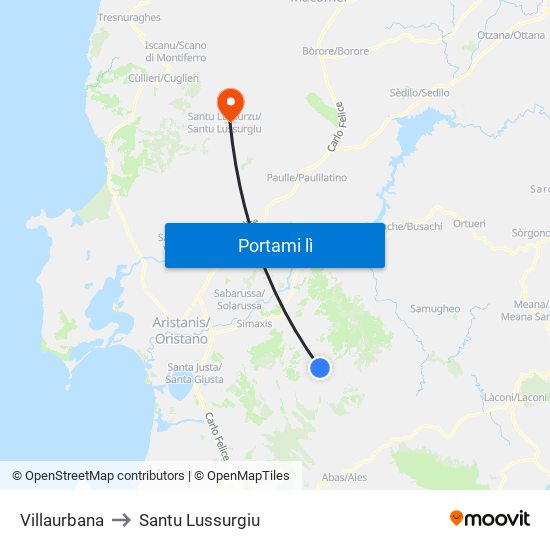 Villaurbana to Santu Lussurgiu map