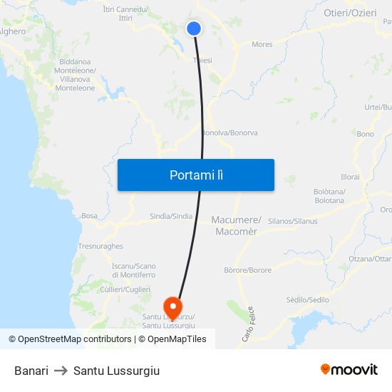 Banari to Santu Lussurgiu map