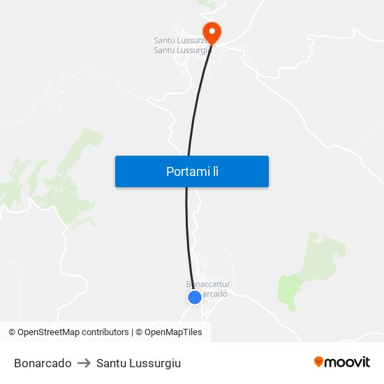 Bonarcado to Santu Lussurgiu map