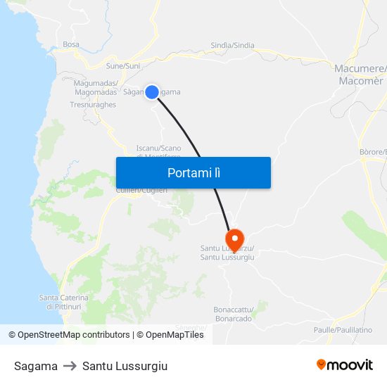 Sagama to Santu Lussurgiu map