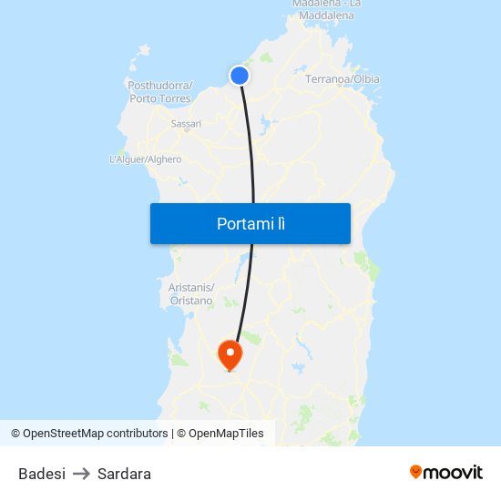 Badesi to Sardara map