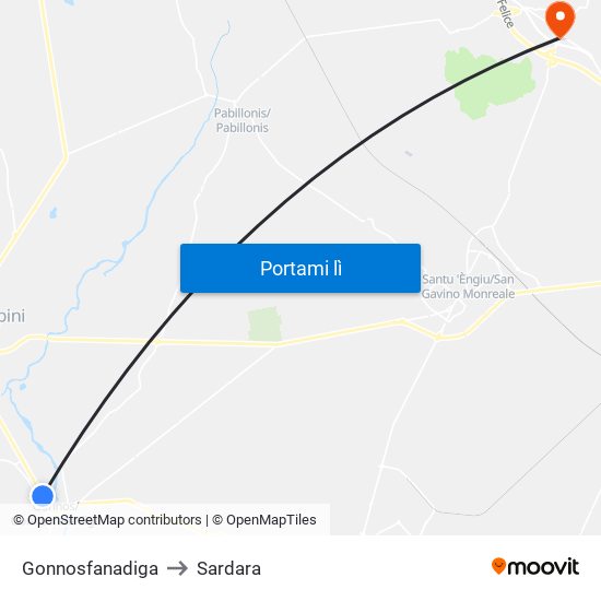 Gonnosfanadiga to Sardara map
