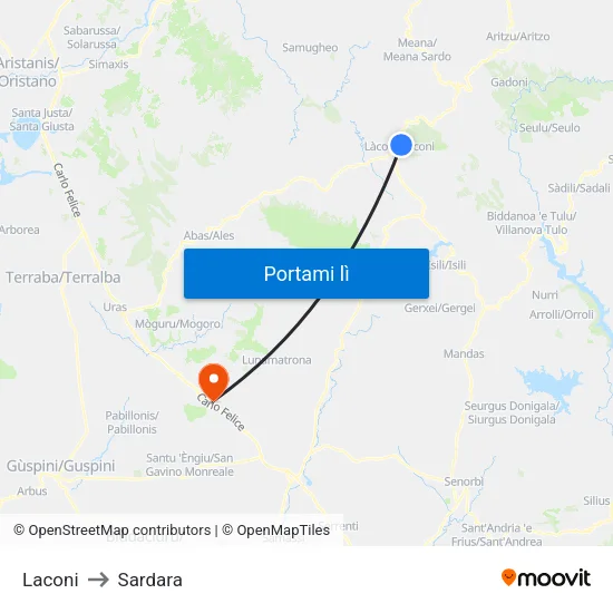 Laconi to Sardara map