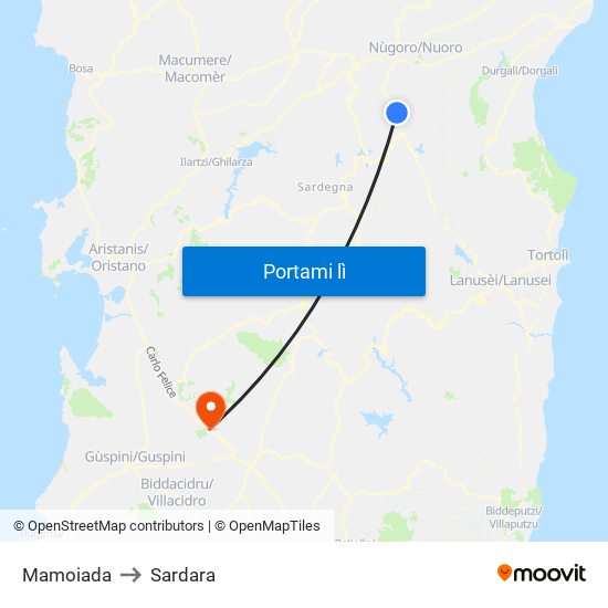 Mamoiada to Sardara map