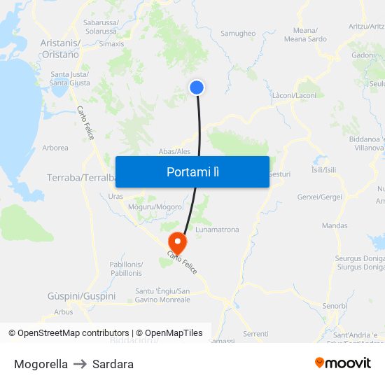 Mogorella to Sardara map