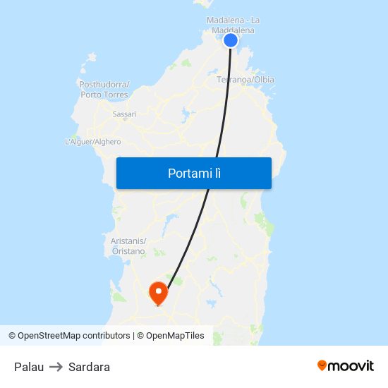 Palau to Sardara map