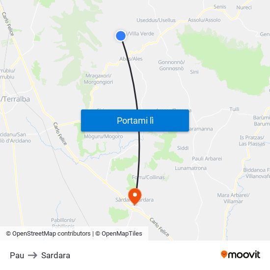 Pau to Sardara map