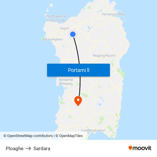 Ploaghe to Sardara map