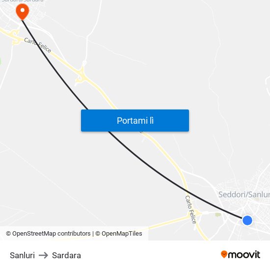 Sanluri to Sardara map