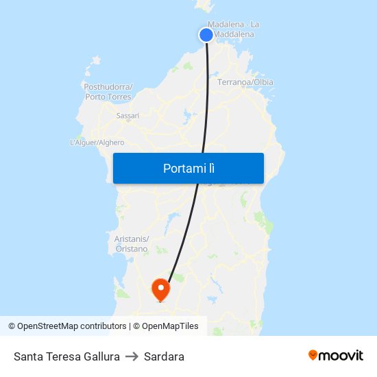 Santa Teresa Gallura to Sardara map