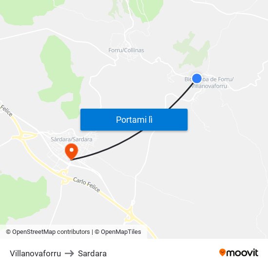Villanovaforru to Sardara map