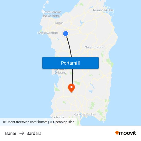 Banari to Sardara map