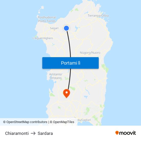 Chiaramonti to Sardara map