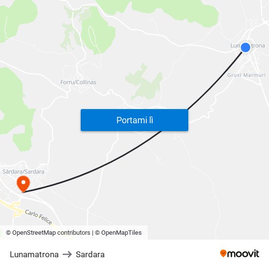 Lunamatrona to Sardara map