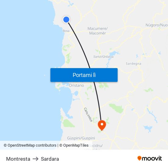 Montresta to Sardara map