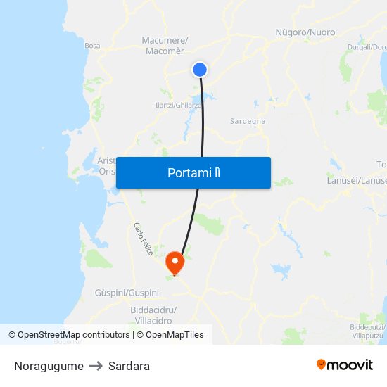 Noragugume to Sardara map