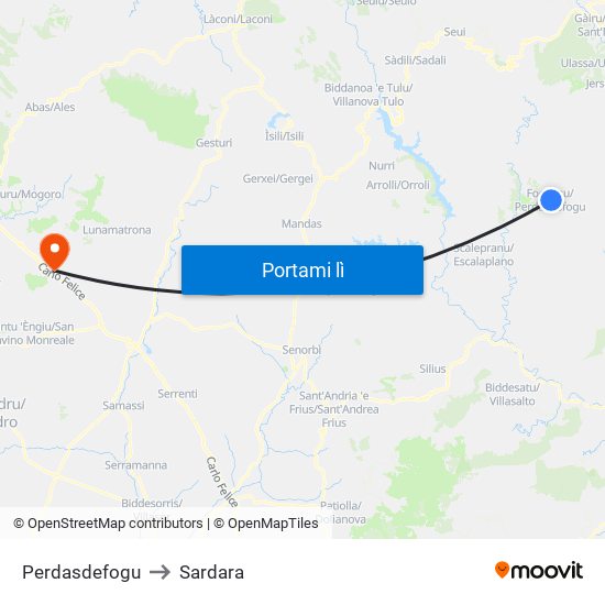 Perdasdefogu to Sardara map