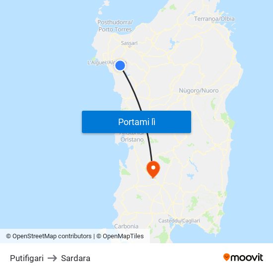 Putifigari to Sardara map