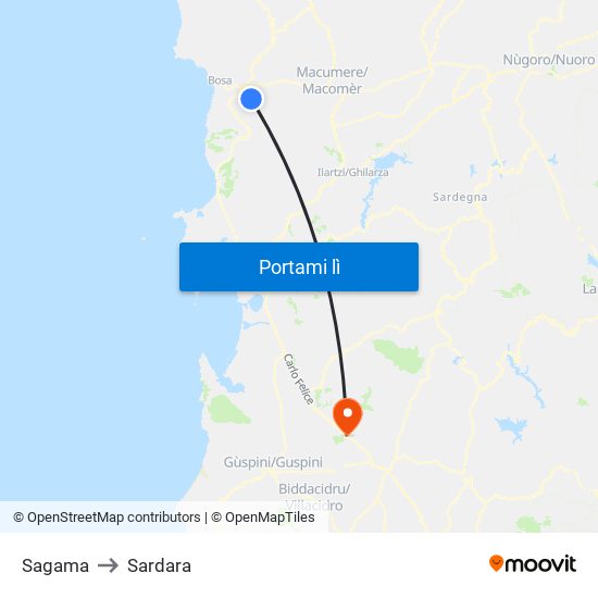 Sagama to Sardara map