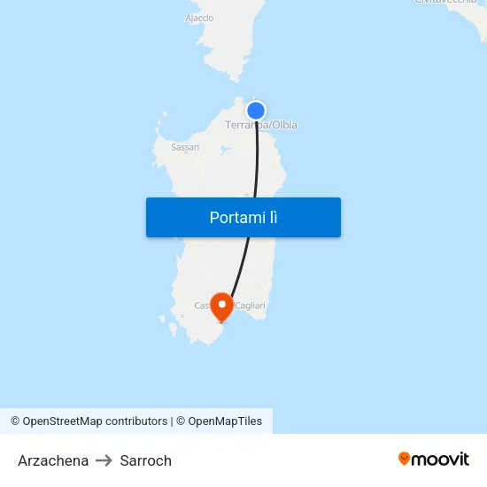 Arzachena to Sarroch map