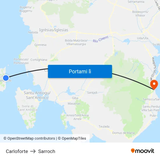 Carloforte to Sarroch map