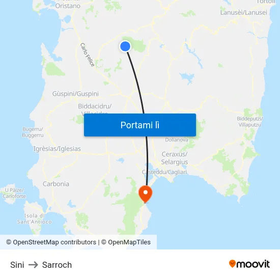 Sini to Sarroch map
