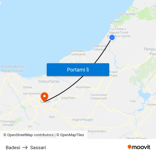 Badesi to Sassari map