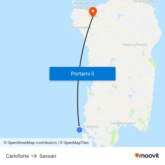 Carloforte to Sassari map