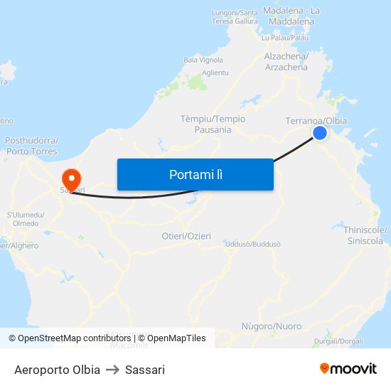 Aeroporto Olbia to Sassari map