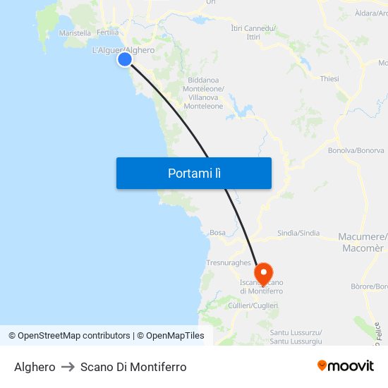 Alghero to Scano Di Montiferro map