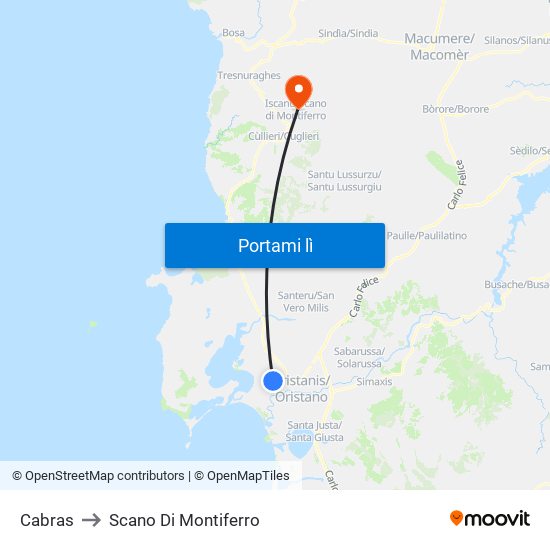 Cabras to Scano Di Montiferro map
