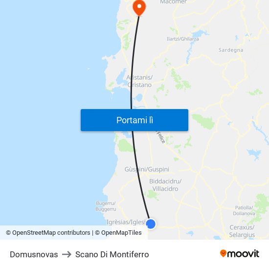 Domusnovas to Scano Di Montiferro map