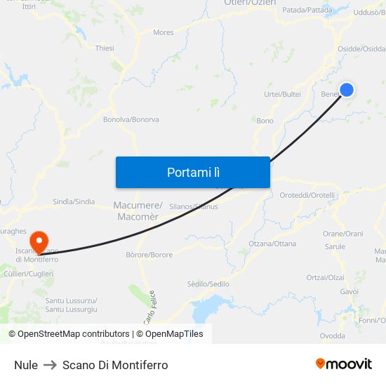 Nule to Scano Di Montiferro map