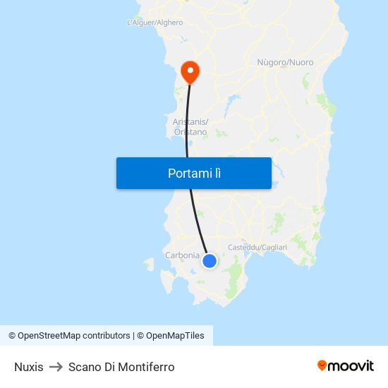 Nuxis to Scano Di Montiferro map