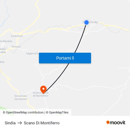 Sindia to Scano Di Montiferro map