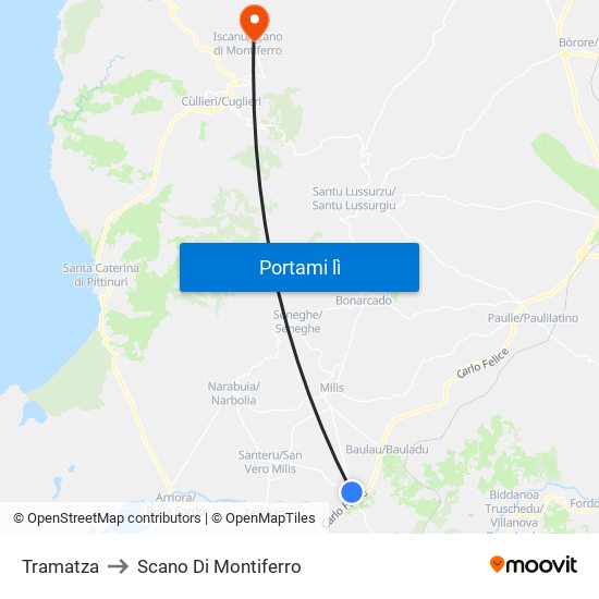 Tramatza to Scano Di Montiferro map