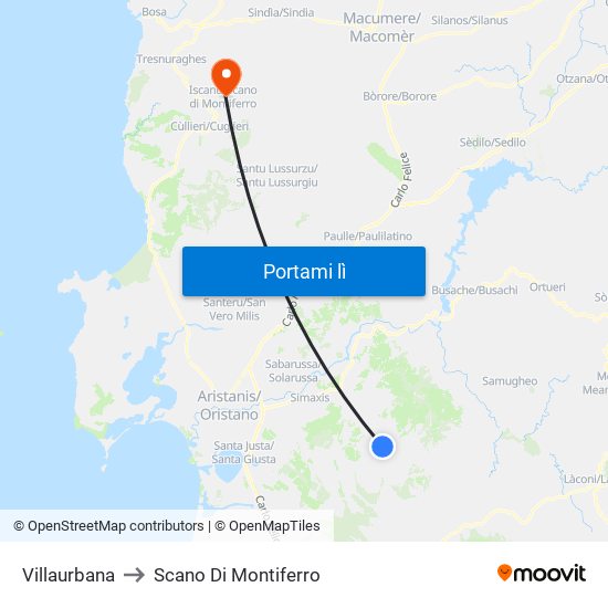 Villaurbana to Scano Di Montiferro map