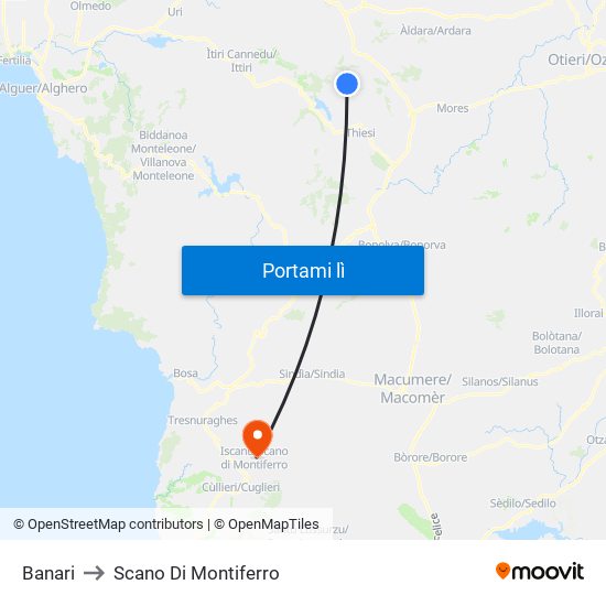 Banari to Scano Di Montiferro map